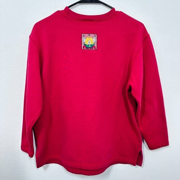 Vintage Holiday Winter Christmas Sweatshirt Embroidered Quilted Red Adorable PS - Picture 3 of 10